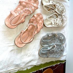 Set of 3 Flower sandals pink silver white